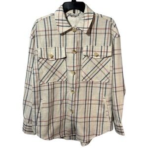 Ashley By 26 International Shacket Cream Plaid‎ Button Front in Size S NWT